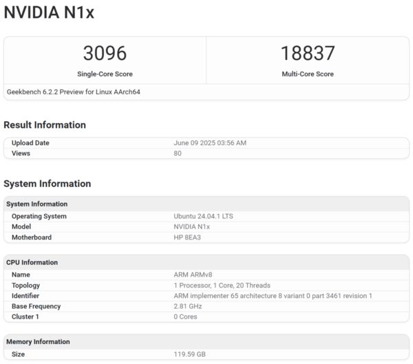 英伟达N1X处理器性能首曝光 搭载20核 GPU性能炸裂(图2)