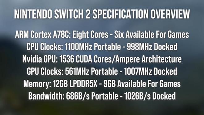 任天堂Switch 2详细参数公布：安培架构GPU12GB内存(图2)