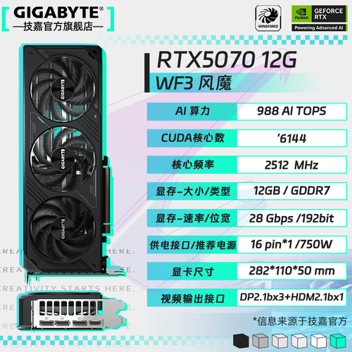 技嘉RTX5070显卡：开启你的游戏与创作新境界12G显存助力超高清体验！